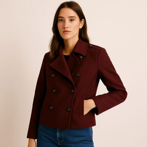 Banana Republic Burgundy Wool Blend Double Breasted Military Cropped Jacket | 14